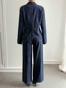 Livesso Women's Casual Denim Jacket And Distressed Jeans Set, Autumn/Winter