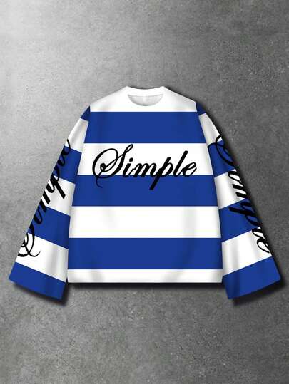 Street Life قميص رجالي بياقة طاقم بطبعة حرفية مخططة باللونين الأزرق والأبيض مقاس كبير