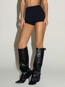 MUSERA Short mini en métal argenté avec taille froncée. Idéal pour l'automne, l'hiver, les sorties, le décontracté, le sexy, les soirées et les fêtes - Noir - Voir 4