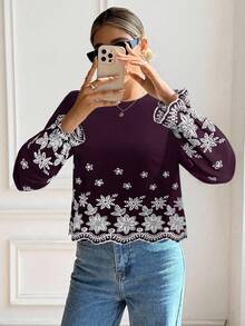 Serisse Áo sơ mi thêu hoa thanh lịch dành cho nữ khi đi làm - Màu đỏ tím - Xem 4