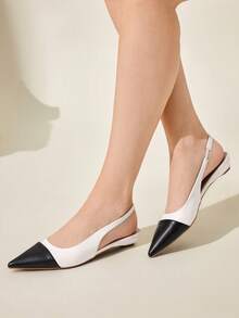 CUCCOO CHICEST 女士新款方扣尖头低跟平底休闲鞋，酒红色漆皮一脚蹬平底鞋，工作和通勤穿着舒适 - 白色 - 查看 7