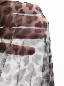 FRIFUL 女士豹纹薄纱吊带系带宽松休闲百搭背心，秋季款 - 棕色 - 查看 8