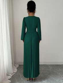 Elenzga 优雅褶裥连衣裙，适合返校、生日、婚礼等场合。 - 墨綠色 - 查看 2