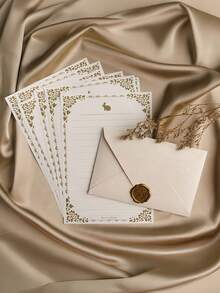一套信封和蜡封，黄麻质感，复古中式图案，适用于邀请函、明信片、婚礼、派对、节日庆典等场合，手工制作，优雅封口套装，正式活动礼品包装，复古设计 - 白色 - 查看 4