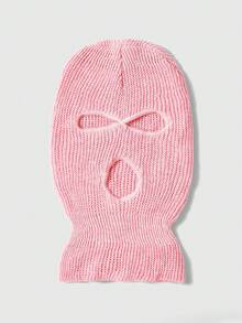 ROMWE Grunge Punk 1 件男女通用时尚嘻哈针织贝雷帽，3 孔，温暖冬季无檐小帽，适合日常万圣节佩戴 - 粉色 - 查看 1