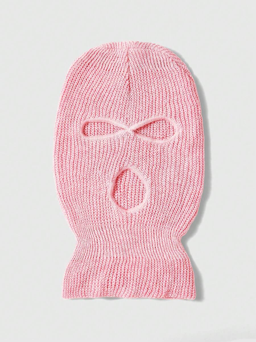 ROMWE Grunge Punk 1 件男女通用时尚嘻哈针织贝雷帽，3 孔，温暖冬季无檐小帽，适合日常万圣节佩戴 - 粉色 - 查看 1
