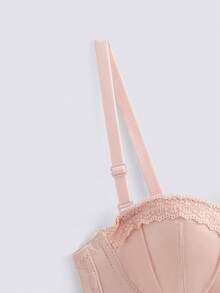 Loungeista 女士薄杯AB罩杯小胸聚拢文胸，防止下垂，光滑蕾丝性感文胸，内衣 - 粉色 - 查看 3