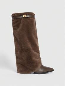 Daringsoles Botas Femininas Estilo Western Com Bico Fino, Salto Grosso E Franjas, Modelo Slim Fit De Cano Alto. - Castanho - Ver 8