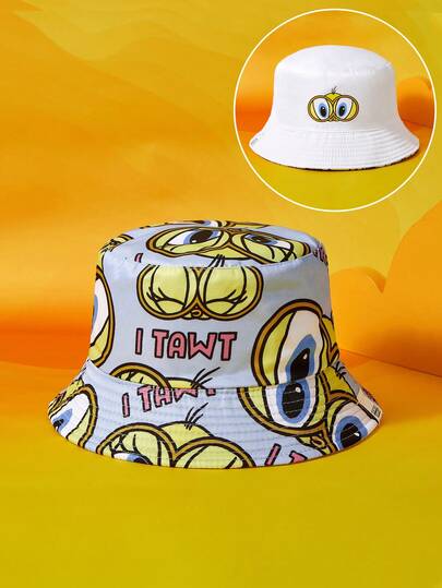 LOONEY TUNES X SHEIN 女士时尚休闲卡通图案双面渔夫帽