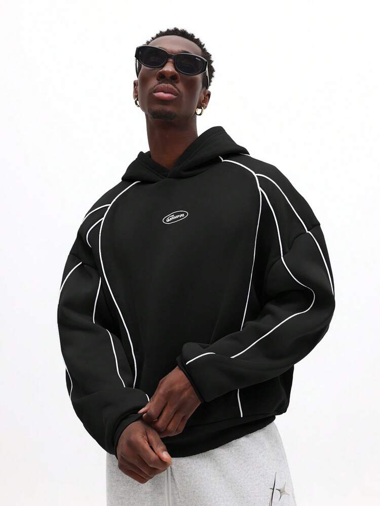 SUMWON Moletom com Capuz Oversized com Vivo, Moletom Casual com Capuz para Outono e Inverno, Streetwear Liso - Preto - Visão 4