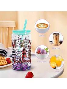 8 Pack 16 Oz Double Wall Snow Globe Tumblers, DIY Glitter Mason Jar Cups With Lid, Straw & Silicone Stopper - Handwash, BPA & PVC Free, Lightweight Plastic Water Bottles For Halloween & Thanksgiving - Multicolor - View 5