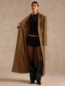 SHEIN BAE Áo khoác dài cao cấp, thắt eo màu trơn, thời trang thu/đông - Lạc đà - Xem 8
