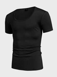 Manfinity VCAY Men's Knitted Casual Loose Solid Color Short Sleeve T-Shirt - Black - View 9