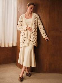 MOTF PREMIUM SEQUIN TEXTURE KNIT BELTED CARDIGAN - Apricot - View 3