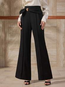 Modelyn Elegante Damenhose mit weitem Bein und Metalldekoration für den Büroalltag