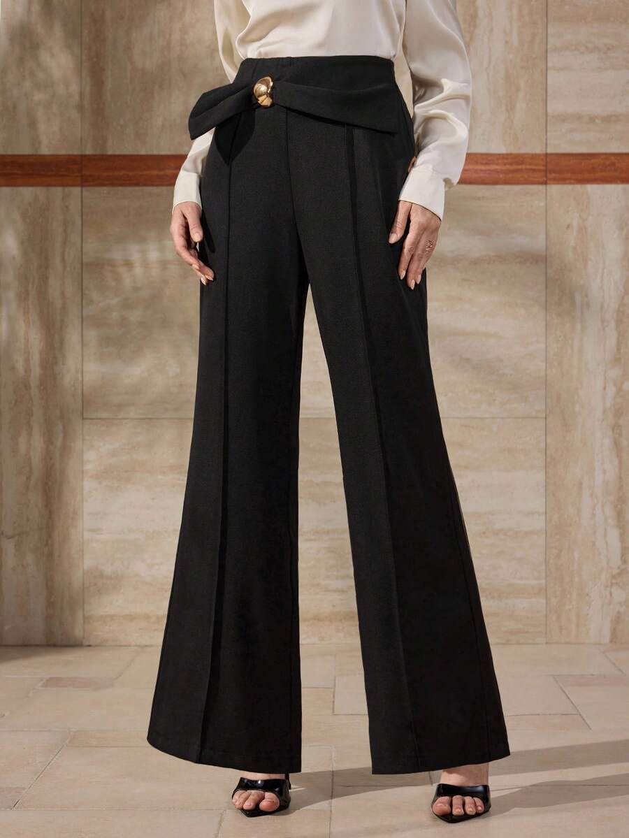 Modelyn Elegante Damenhose mit weitem Bein und Metalldekoration für den Büroalltag