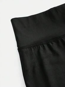 SHEIN Girlism 青少年女孩喇叭褲腳運動長褲，基礎休閒拉鍊黑色校園風，透氣經典易打理，柔軟觸感，大膽時尚酷爽清新 - 黑色 - 查看 3