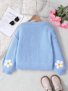 SHEIN 这款少女休闲时尚百搭可爱碎花宽松舒适圆领套头毛衣，适合周末、休闲外出、返校、圣诞节、新年等场合穿着。它是秋冬季少女毛衣、雏菊毛衣和花朵毛衣的理想之选。 - 淺藍色 - 查看 2