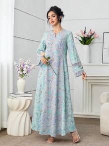 Yasmyna Vestido holgado y de moda con parches de encaje floral romántico para mujeres