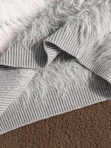 Elladie kids 2 件套女童条纹撞色针织毛衣和荷叶边下摆裤套装，舒适休闲装，适合秋冬 - 灰色 - 查看 7