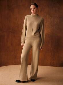 MOTF PREMIUM Conjunto de top de manga larga con cuello alto y pantalones - Albaricoque - Ver 4