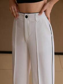 MOTF PREMIUM CONTRAST PIPING CASUAL STRAIGHT-LEG PANTS, AUTUMN/WINTER