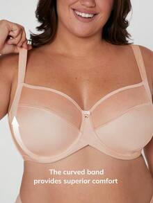LUVLETTE Plus Unlined Full Coverage Side Support Mesh Sheer Basic Breezy Comfort Minimizer Bra - Pink - View 3