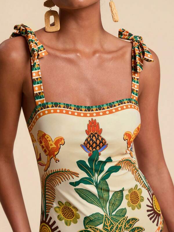 Travachic Women's Tropical Print One-Piece Swimsuit, Vacation/Beach,Bathing Suits For Women Boho, Tropical Two Piece Set, Chic Beach Skirt Set, New Year, Thanksgiving, Christmas Outfit, Beach Swimsuit, Beach,Beach Outfit For Women,Beach Set ,Beach Outfits For Women ,Beach Fashion,Women's Beach Fashion,Beach Outfits For Women