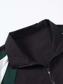 Manfinity Campus Court Áo khoác gió ngoài trời tay raglan kéo khóa Colorblock cho nam, mùa thu - Màu xanh lá cây đậm - Xem 3