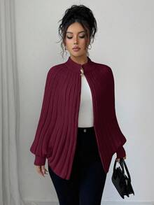 Elenzga Cárdigan elegante y de alta calidad tejido a mano con diseño de botones metálicos, simple y generoso, adecuado para otoño/invierno - Burdeos - Ver 3