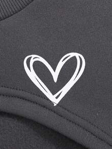 SHEIN 少女休闲日常纯色短款连帽衫、印花背心和工装裤三件套，秋冬季 - 深灰色 - 查看 5