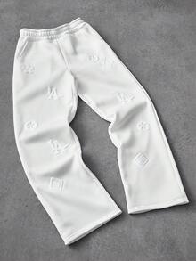 PAVTROS Manfinity Streetrush Men's Streetwear White Autumn Sweatpants,Retro Floral Embroidery Full-Print Design Track Pants For Work,Outdoor Music Festivals - White - View 3