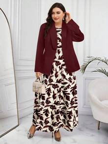 Modelyn Bộ váy 2 mảnh in họa tiết thanh lịch dành cho nữ cỡ lớn - Màu Đỏ Sâu - Xem 1