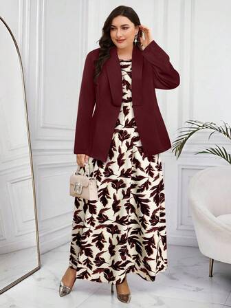 Modelyn Conjunto de 2 piezas con estampado integral elegante para mujer de talla grande