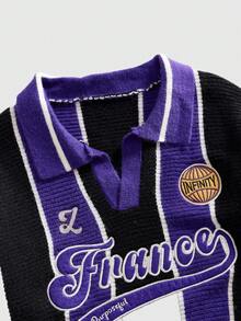 ROMWE MEN Prep 男士复古足球风翻领针织衫，街头潮流风格 - 黑色 - 查看 3