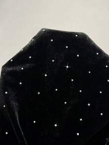 Balvessa 水钻天鹅绒交叉领优雅派对长袖女式T恤 - 黑色 - 查看 5