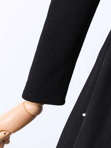 Tween Girl Elegant Pearl Embellished Puff Sleeve Dress - Black - View 6