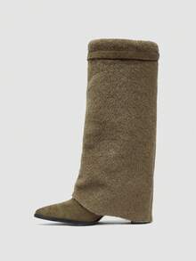Daringsoles 女式尖头粗跟绒面西部流苏靴，修身高筒靴 - 綠色 - 查看 10