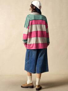 Bohemela Áo nỉ dệt kim chắp vá dài tay rộng rãi thời trang thu đông cho nữ - Nhiều màu - Xem 7