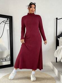 SHEIN EZwear Váy nữ cỡ lớn màu đỏ tía tối giản, giản dị - Màu Đỏ Sâu - Xem 5