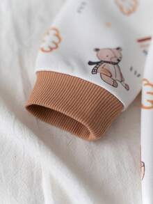 Loomiva Pelele de manga larga con cuello redondo suave de punto con estampado de oso de dibujos animados para bebé niño, versátil y cómodo