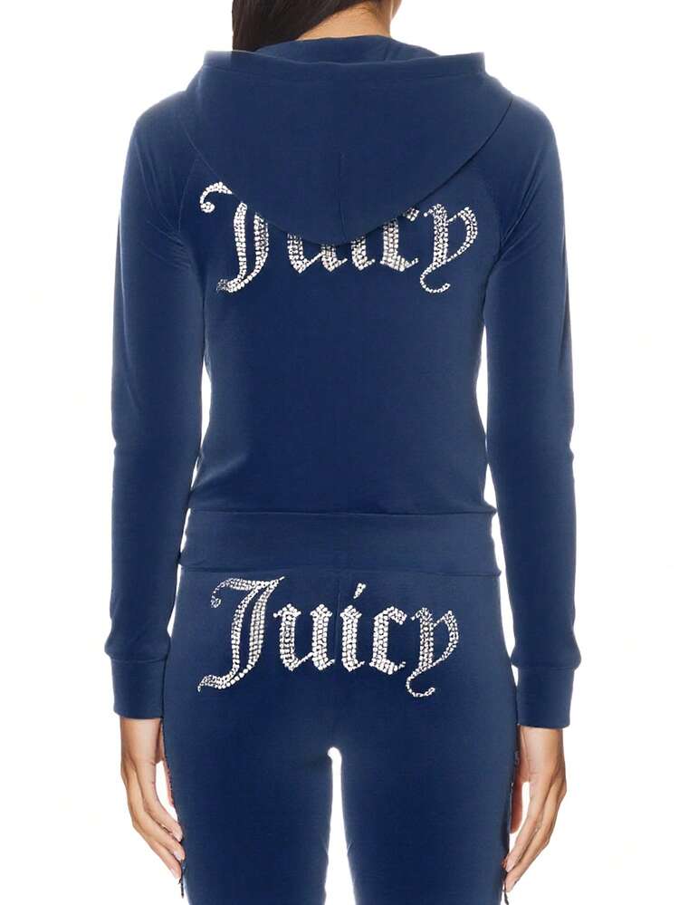 Juicy Couture Women's Full Zip Hoodie Navy - Marinblå - Visa 2