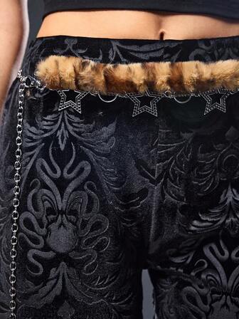 Goth 1pc Women Retro Decor Zinc Alloy Funky Belt Leopard Yellow Imitation Fuzz