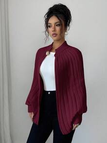 Elenzga Cárdigan elegante y de alta calidad tejido a mano con diseño de botones metálicos, simple y generoso, adecuado para otoño/invierno - Burdeos - Ver 6