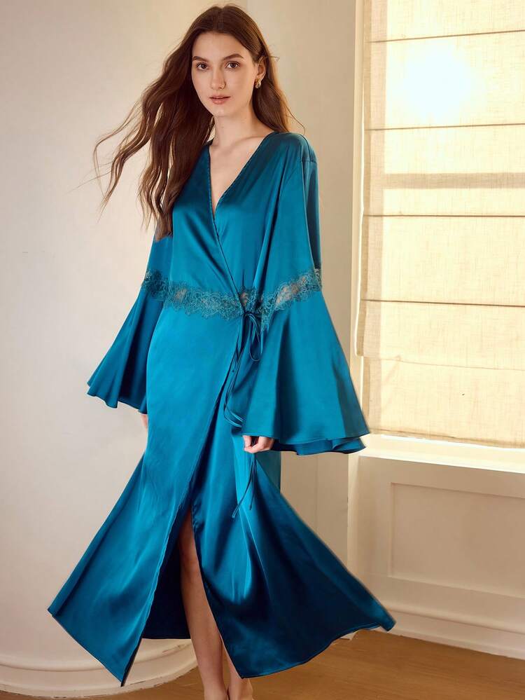 ELEGANT CONTRAST LACE TIE SIDE SLEEP DRESS