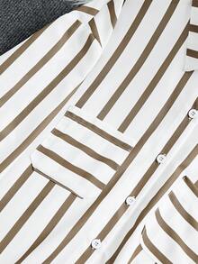 INAWLY 女士春秋宽松条纹长袖口袋休闲衬衫女式衬衫