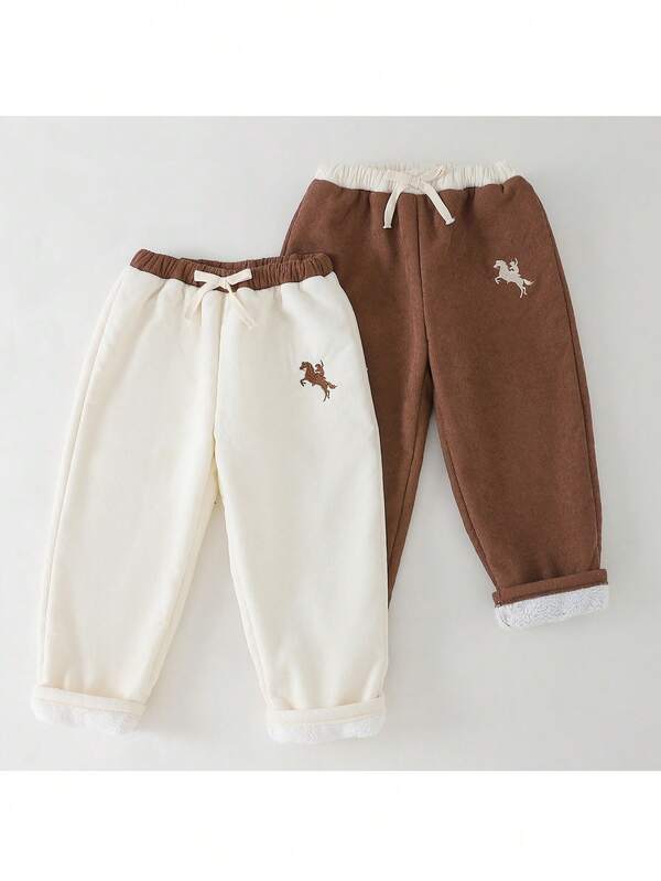 THE HAPPY LOOK 3pcs Baby Boy Horse Pattern Elastic Waist Jogger Pants Set