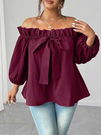 Elenzga 大码性感露肩上衣