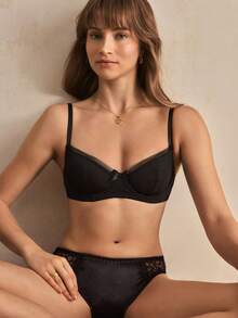 Charlaine Underwire, Lift & Enhance, High Support, Single Layer Cup, Mesh Inset, Elegant French, Romantic Minimalist Ladies Bra - Black - View 7