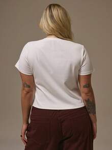 MUSERA Plus Fitted Graphic Slogan Baby Tee Top Tshirts Autum Party Curve - Multicolor - View 4